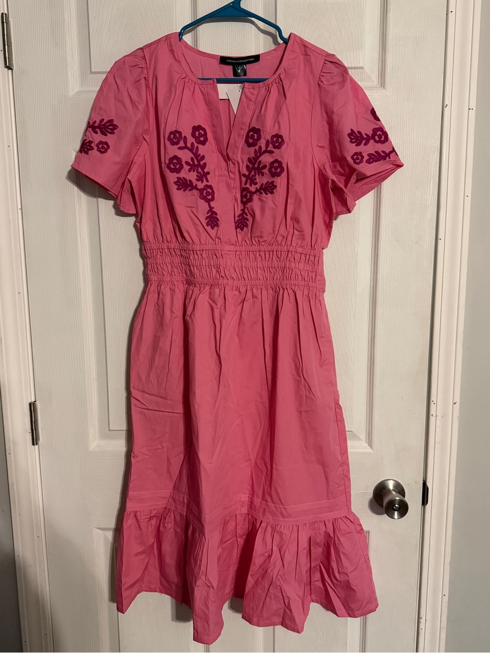 French Connection Pink Embroidered Midi Dress